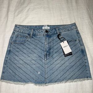NWT Forever 21 Light Blue Denim Embellished Rhinestone Mini Skirt